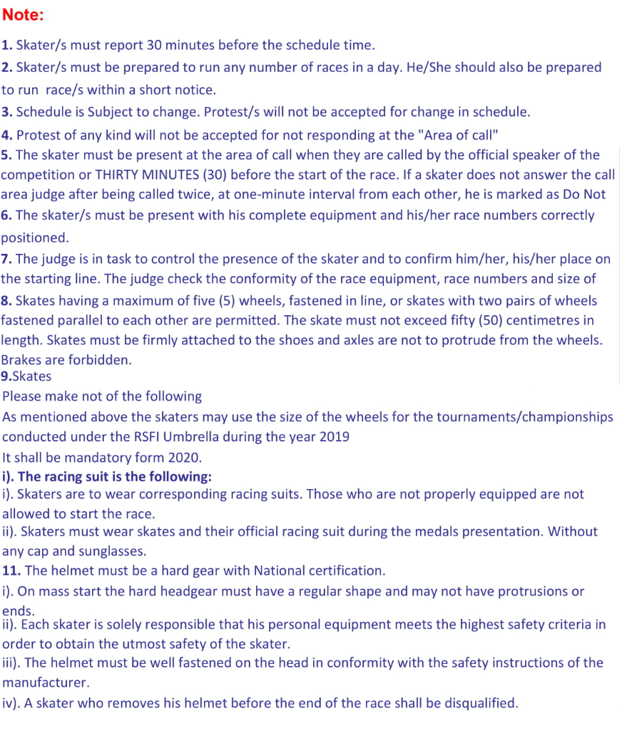 1st National Ranking Roller Skating Competition Schedule Released