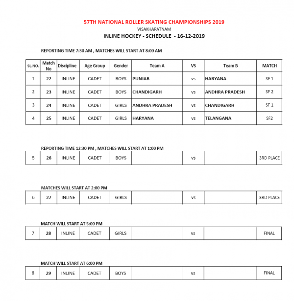 57th National Hockey Schedule (Inline & Rink) VRAT Sports